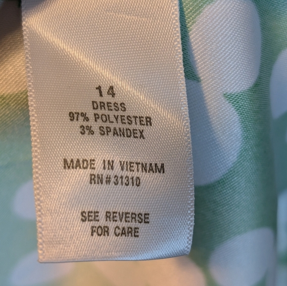 Dress Barn Spring Summer White & Green Floral Belted Dress Size 14 - Picture 11 of 13